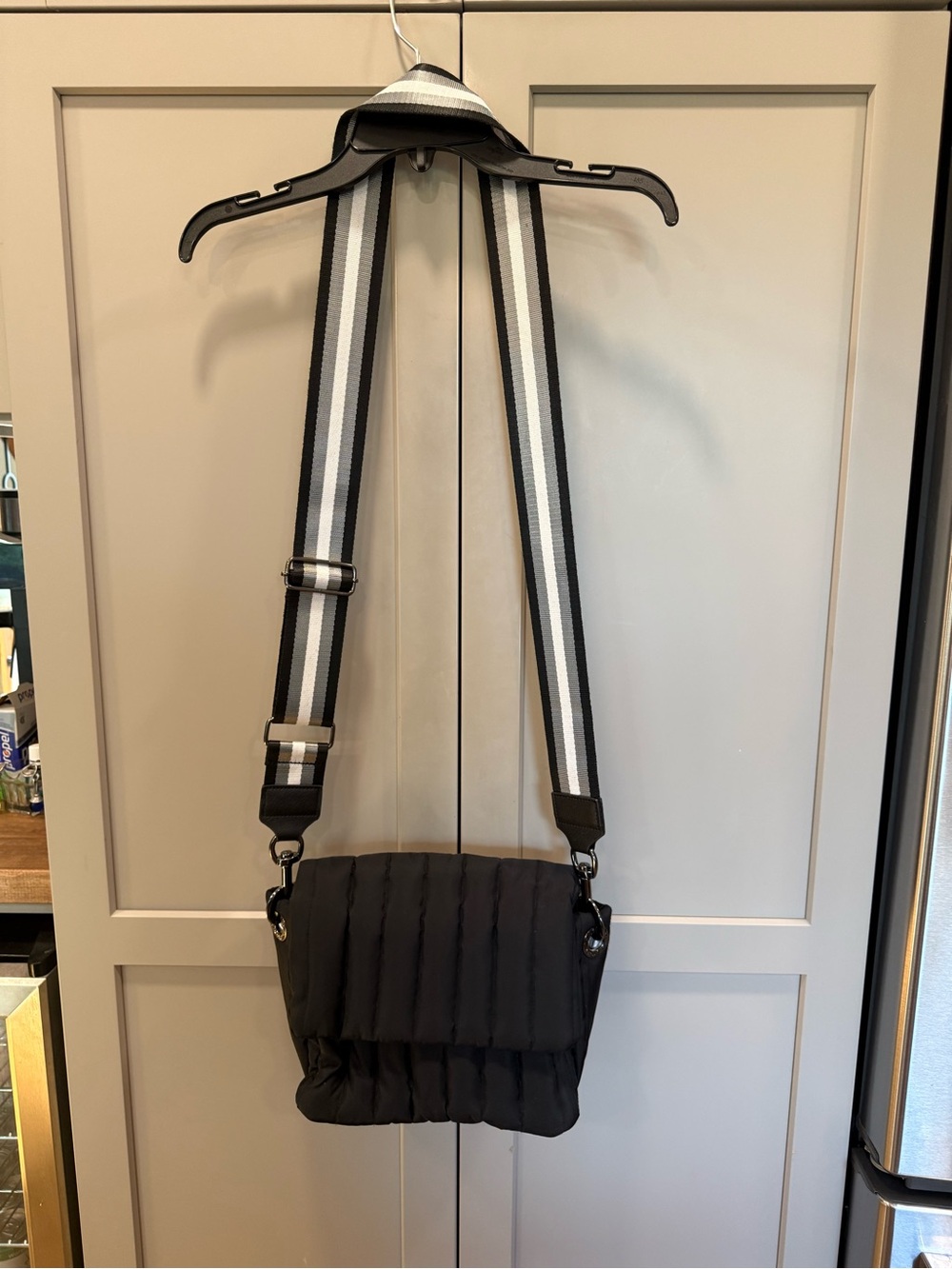 THINK ROYLN Black Crossbody Bag with Black and White Strap